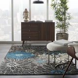 5? x 7? Charcoal and Blue Big Flower Area Rug
