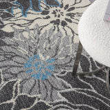 5? x 7? Charcoal and Blue Big Flower Area Rug
