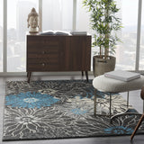 5? x 7? Charcoal and Blue Big Flower Area Rug