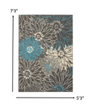 5? x 7? Charcoal and Blue Big Flower Area Rug