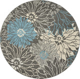 5? x 7? Charcoal and Blue Big Flower Area Rug