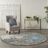 5? x 7? Charcoal and Blue Big Flower Area Rug