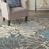 5? x 7? Charcoal and Blue Big Flower Area Rug