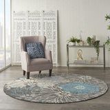 5? x 7? Charcoal and Blue Big Flower Area Rug