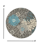 5? x 7? Charcoal and Blue Big Flower Area Rug
