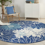 2? x 8? Navy and Ivory Floral Runner Rug
