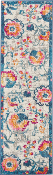 7? x 10? Ivory and Blue Floral Vines Area Rug