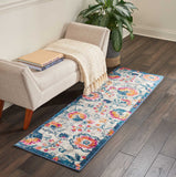 7? x 10? Ivory and Blue Floral Vines Area Rug