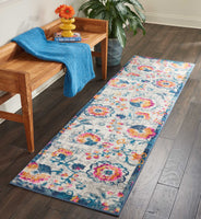 7? x 10? Ivory and Blue Floral Vines Area Rug