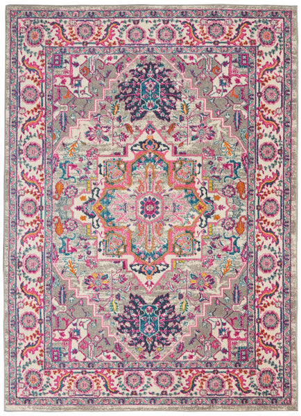 5? x 7? Light Gray and Pink Medallion Area Rug