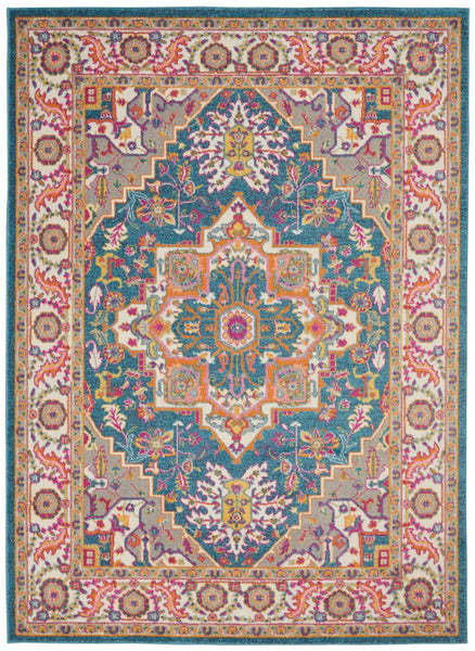 4? x 6? Teal and Pink Medallion Area Rug