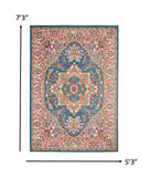 4? x 6? Teal and Pink Medallion Area Rug