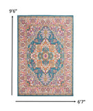 4? x 6? Teal and Pink Medallion Area Rug