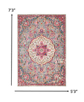 2? x 8? Gray and Pink Medallion Runner Rug