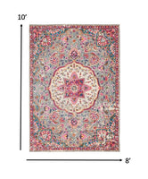 2? x 8? Gray and Pink Medallion Runner Rug