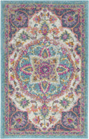 5? x 7? Pink and Blue Floral Medallion Area Rug