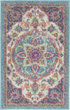 5? x 7? Pink and Blue Floral Medallion Area Rug