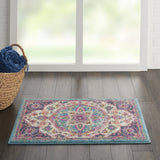 5? x 7? Pink and Blue Floral Medallion Area Rug