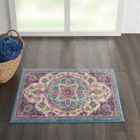 5? x 7? Pink and Blue Floral Medallion Area Rug