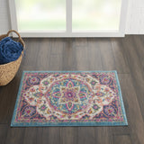 5? x 7? Pink and Blue Floral Medallion Area Rug