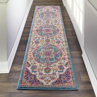 5? x 7? Pink and Blue Floral Medallion Area Rug