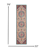 5? x 7? Pink and Blue Floral Medallion Area Rug