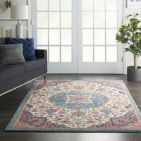 5? x 7? Pink and Blue Floral Medallion Area Rug