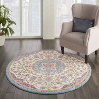 5? x 7? Pink and Blue Floral Medallion Area Rug