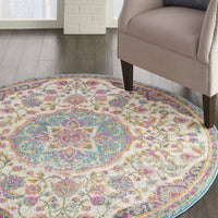 5? x 7? Pink and Blue Floral Medallion Area Rug