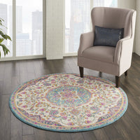 5? x 7? Pink and Blue Floral Medallion Area Rug