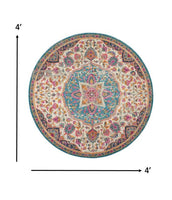 5? x 7? Pink and Blue Floral Medallion Area Rug