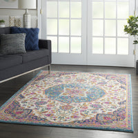 5? x 7? Pink and Blue Floral Medallion Area Rug