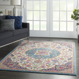 5? x 7? Pink and Blue Floral Medallion Area Rug