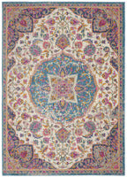 5? x 7? Pink and Blue Floral Medallion Area Rug