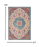 5? x 7? Pink and Blue Floral Medallion Area Rug