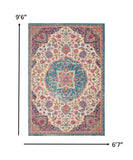 5? x 7? Pink and Blue Floral Medallion Area Rug