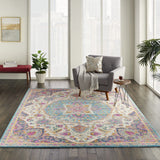 5? x 7? Pink and Blue Floral Medallion Area Rug