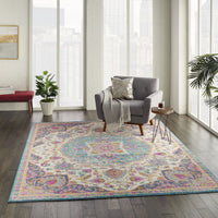 5? x 7? Pink and Blue Floral Medallion Area Rug