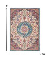 5? x 7? Pink and Blue Floral Medallion Area Rug