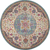 5? x 7? Pink and Blue Floral Medallion Area Rug