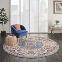 5? x 7? Pink and Blue Floral Medallion Area Rug