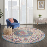 5? x 7? Pink and Blue Floral Medallion Area Rug