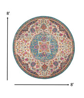 5? x 7? Pink and Blue Floral Medallion Area Rug