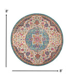 5? x 7? Pink and Blue Floral Medallion Area Rug