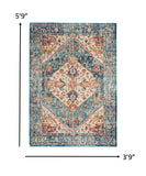 5? x 7? Ivory and Light Blue Distressed Area Rug