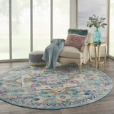 5? Round Light Blue and Ivory Distressed Area Rug
