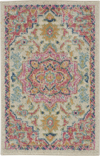 2? x 3? Ivory and Pink Medallion Scatter Rug