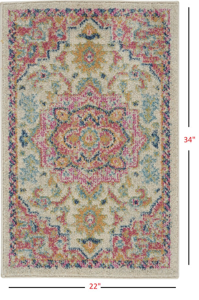2? x 3? Ivory and Pink Medallion Scatter Rug
