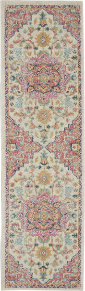 2? x 8? Ivory and Pink Medallion Scatter Rug