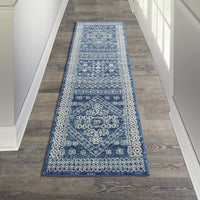 7? x 10? Navy Blue and Ivory Persian Motifs Area Rug